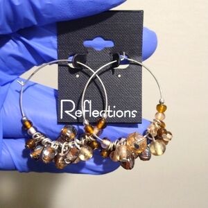 Women's Stunning Silver-Tone Hoop Brown Cluster Beads Design drop Earrings, 2-in
